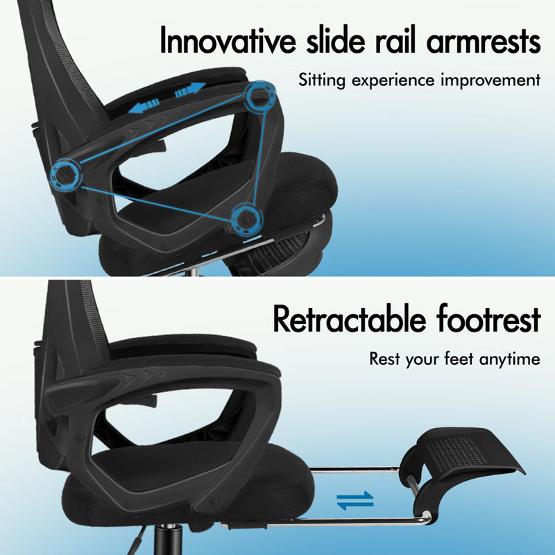 Office Chair with Headrest, Black, Black