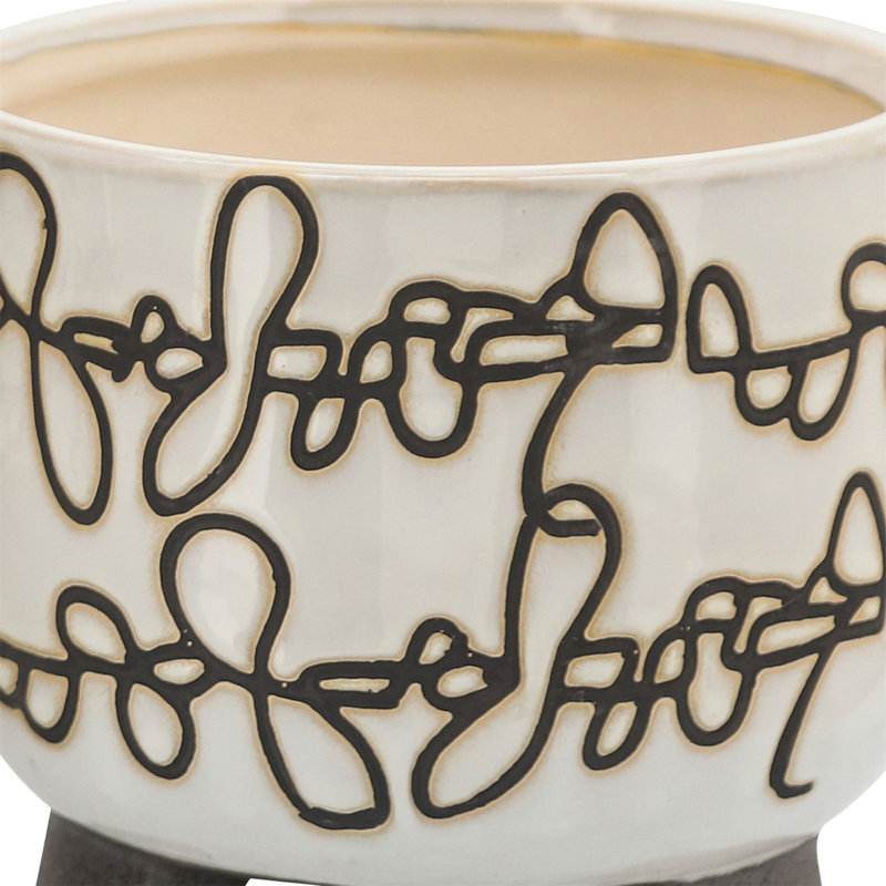 S/2 Ceramic 6/8" Scribble Footed Planter