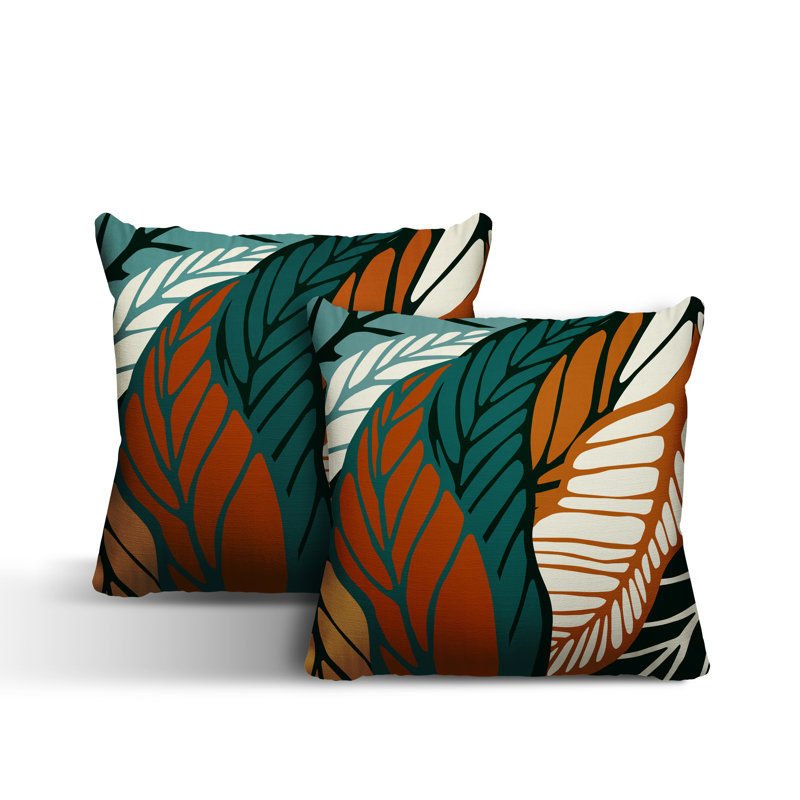  Coussin décoratif floral intérieur / extérieur réversible, L 19 po x H 19 po, Émeraude