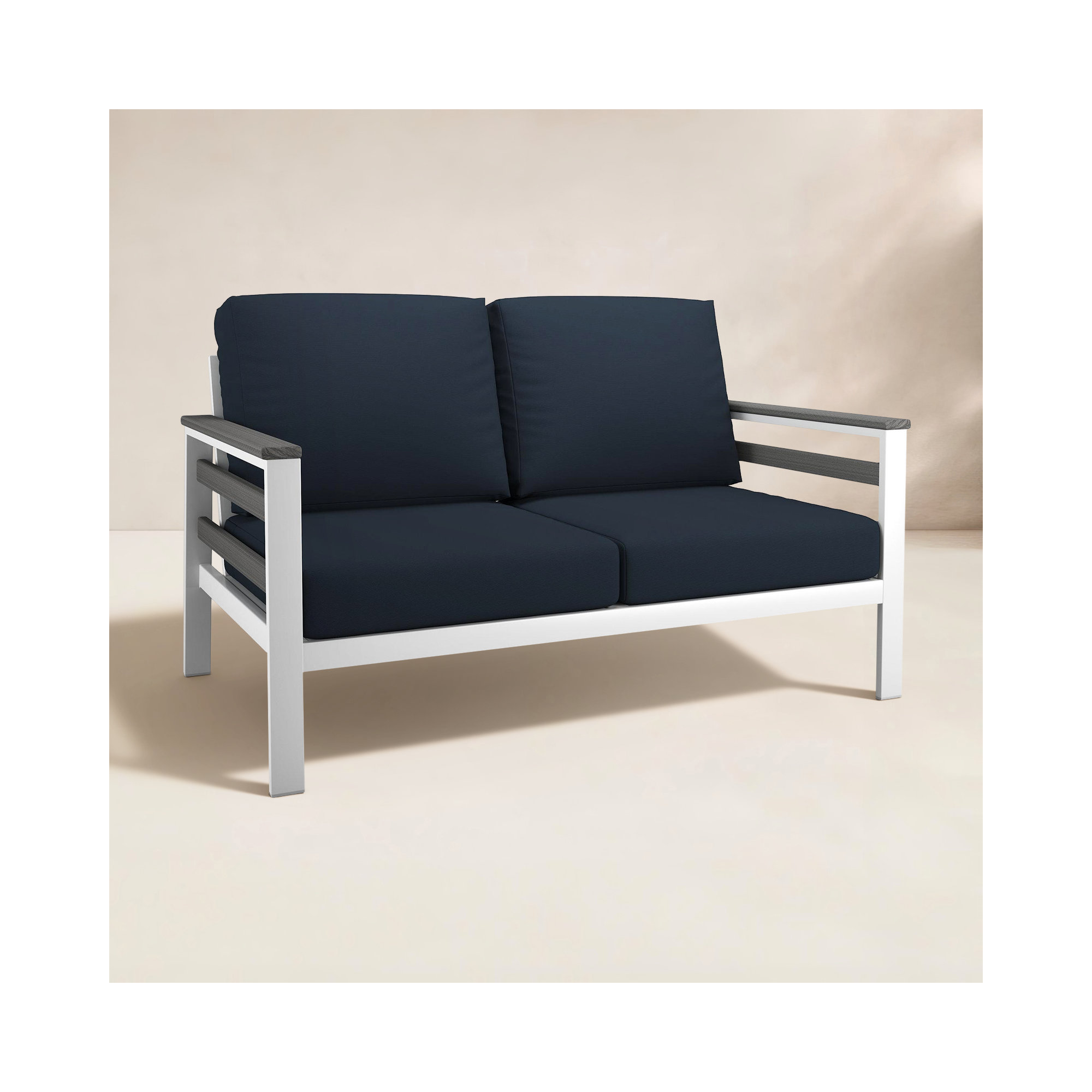 Townsend Metal Outdoor Loveseat With Sunbrella Cushion, Canvas Navy