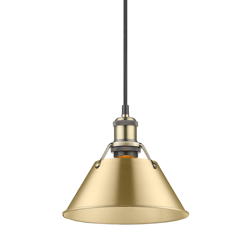 Luminaire suspendu conique à 1 lumière Weatherford, Laiton vieilli, Brushed Champagne Bronze, H 129 po x l 7,5 po x P 7,5 po