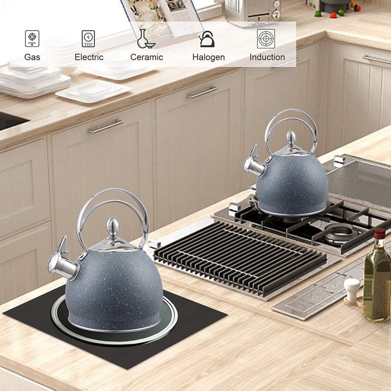 Creative Home 2,5 pte Théière en acier inoxydable avec sifflet avec fond en aluminium pour une eau bouillante, pour un comptoir à induction, gris opaque avec moucheté