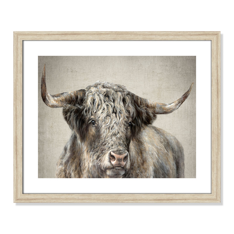 Grand Kyloe Bull - reproduction de cadre photo, H 22 po x l 26 po x P 1,25 po, Encadrement beige