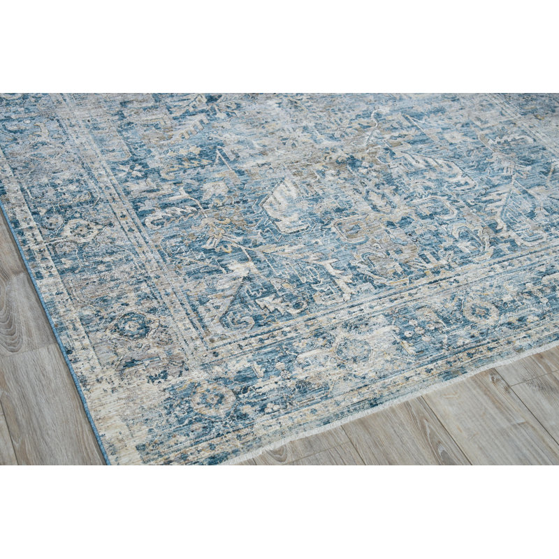Antique Loom Blue Polyester powerloom Area Rug, Rectangle 6' x 9'
