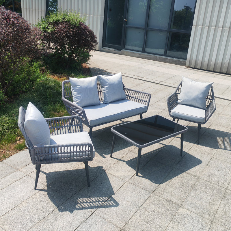Ensemble de conversation avec coussins pour 4 personnes Mei