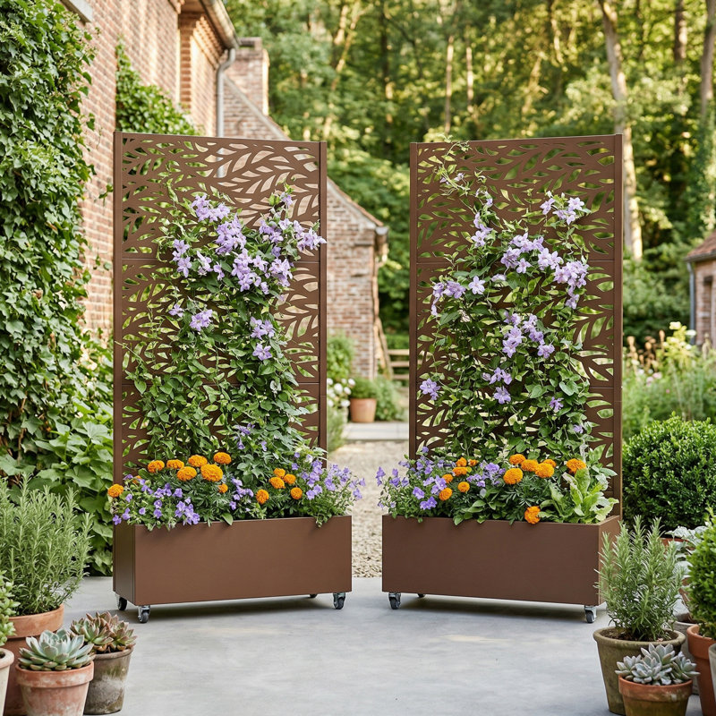 Boîte à fleurs en métal galvanisé avec treillis Eddison, H 72 po x l 35 po x P 16 po, Brun, Set of 2