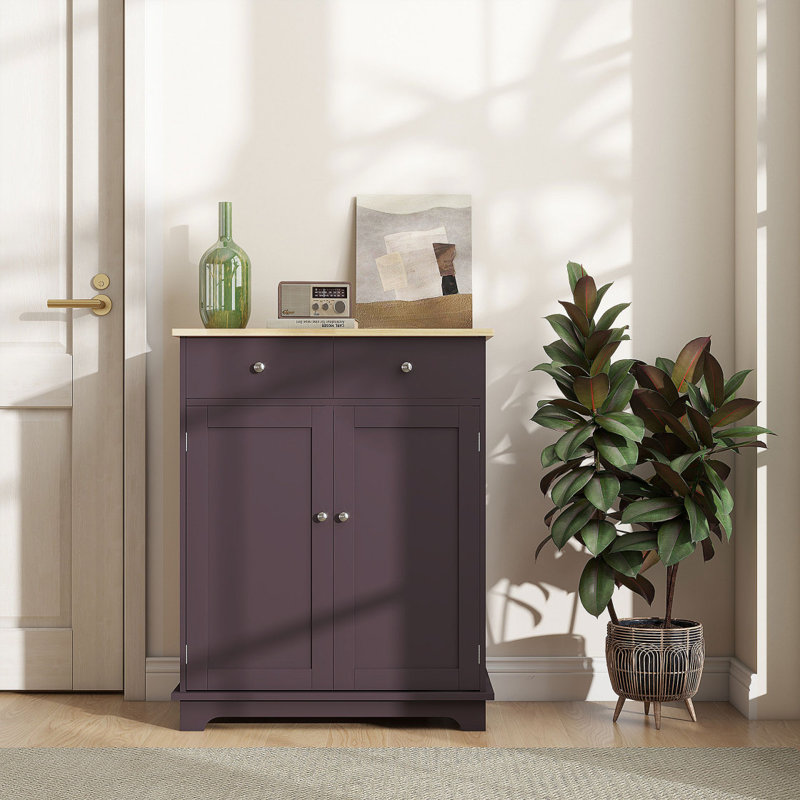Coffee Finish Sideboard With Solid Wood Countertop, Coffee/Natural