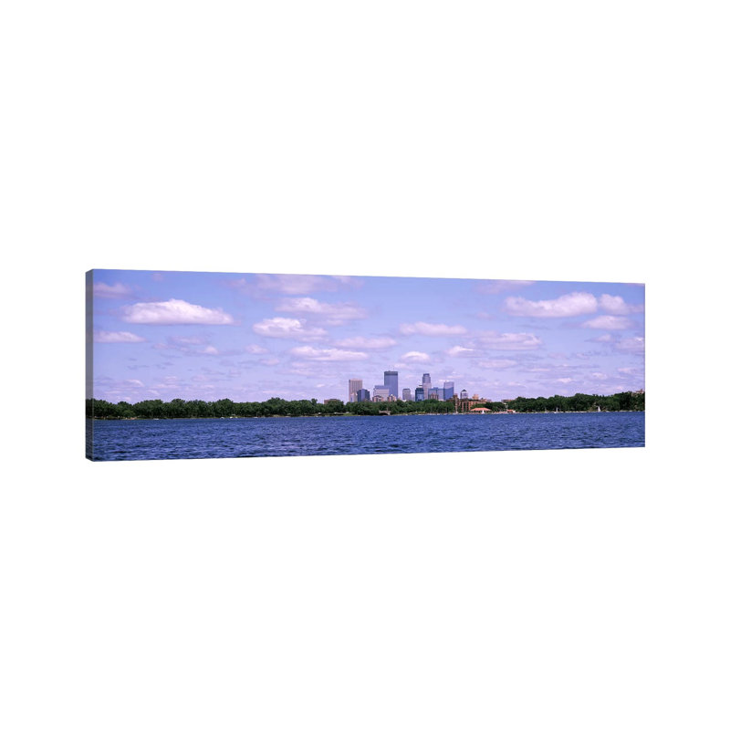 Skyscrapers in a City, Chain of Lakes Park, Minneapolis, Minnesota, USA 1 Piece Wrapped Canvas Panoramic Wall Art