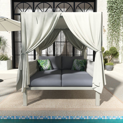 57.5" Outdoor Patio Daybed With Curtains