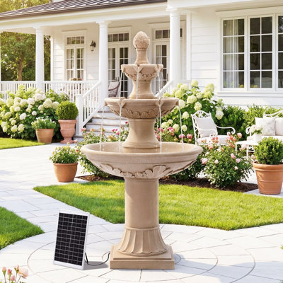 Fontaines solaires extérieures pour l'extérieur, fontaines de jardin de style italien de 48,4 po et chutes d'eau à l'extérieur, grande fontaine à cascade à 3 niveaux avec pompe et panneau solaire pour la décoration de jardin