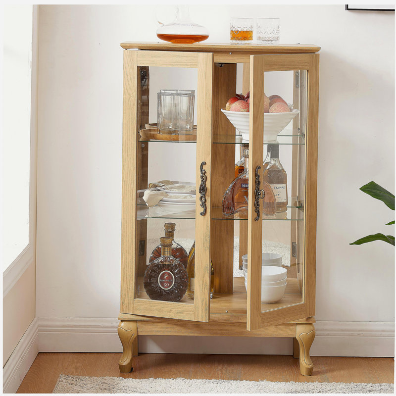 Vitrine avec portes en verre trempé, vitrine éclairée avec panneau arrière en miroir et tablettes réglables pour la maison ou le bureau (ampoule incluse)