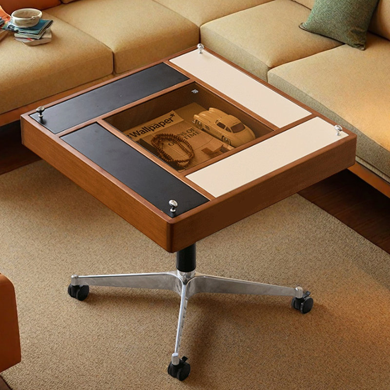 Mid-century design height-adjustable side table, Black/Beige