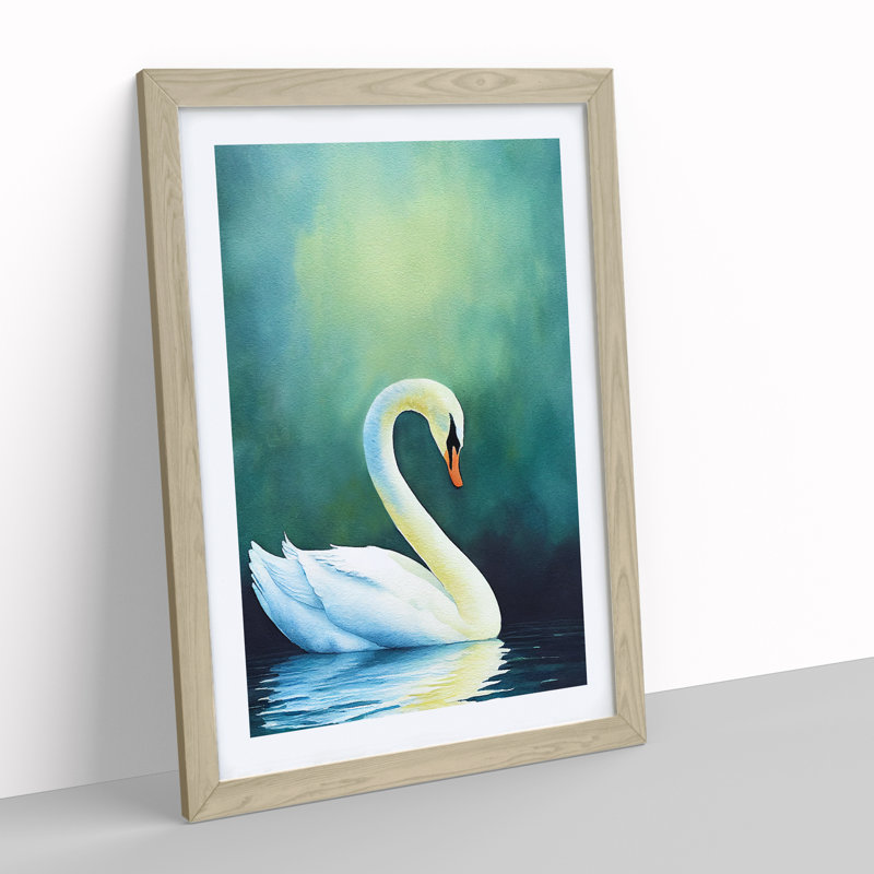 Watercolour Swan - Single Picture Frame Painting, 34cm H x 25cm W x 2cm D, Oak