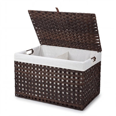 104L Wicker Storage Basket with Lid, Waterproof Rattan Blanket Box, Laundry Organizer