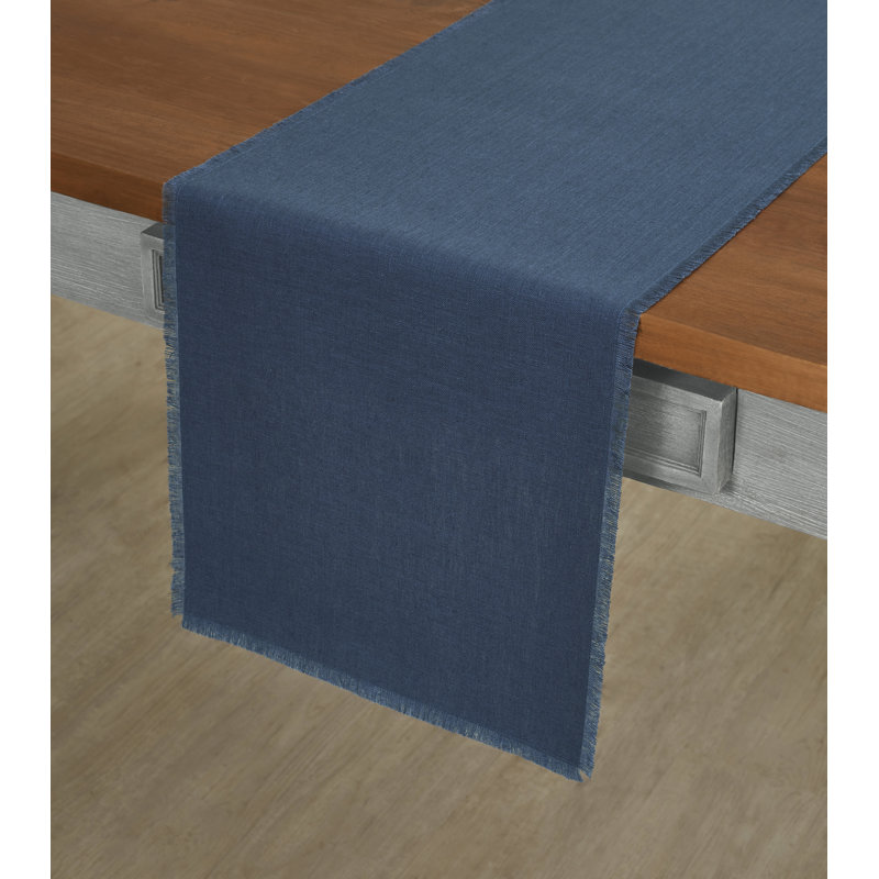 Fringe - 100% Pure Linen Table Runner, Vintage Blue, 90" x 14" Rectangle