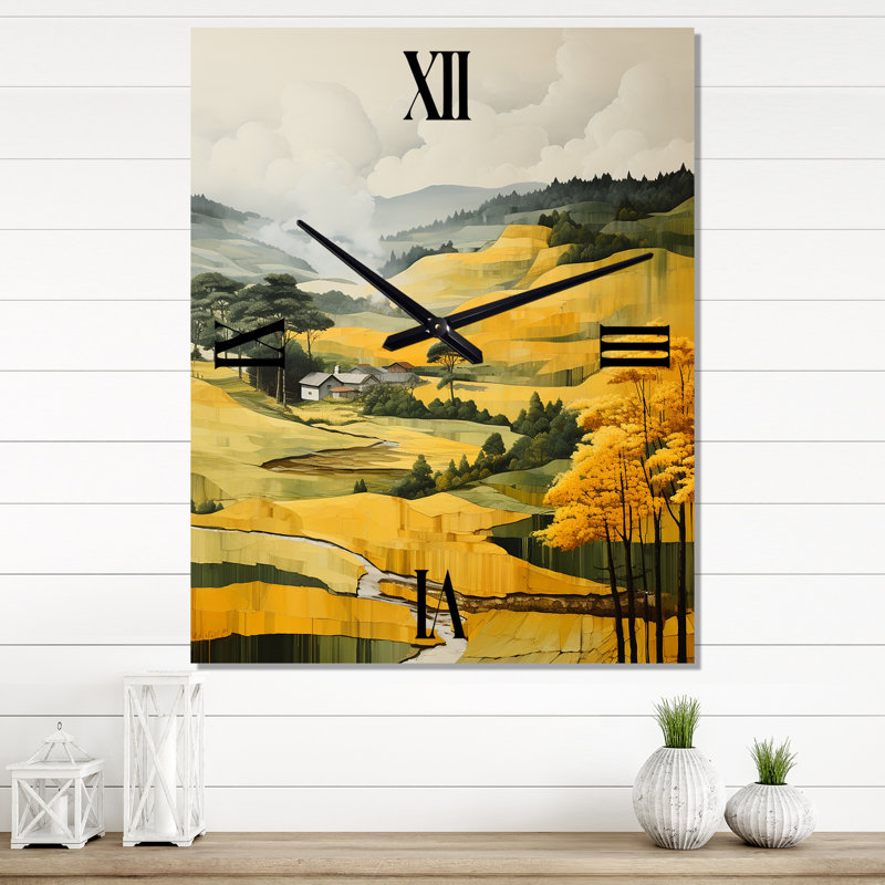 Horloge murale jaune et vert, H 28 po x l 12 po x P 1 po