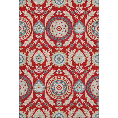 Premium Machine Washable Prisco Red Rug