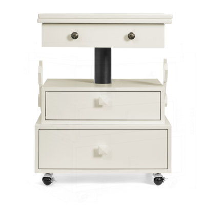 High-Gloss Lacquered Adjustable Height Rolling End Table with Charging Station and Storage, Perfect for Multi-Use in Modern Living Spaces