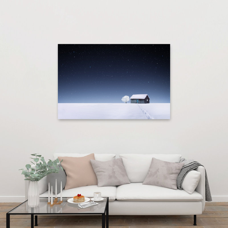 «Cabin Under Starlight Peaceful Serene Tranquil Landscape Tree», reproduction d'art murale, 40" H x 60" W