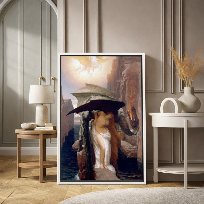 «Mythologique dragon et jeune fille», images classiques classiques, impression sur toile encadrée, Cadre flottant blanc