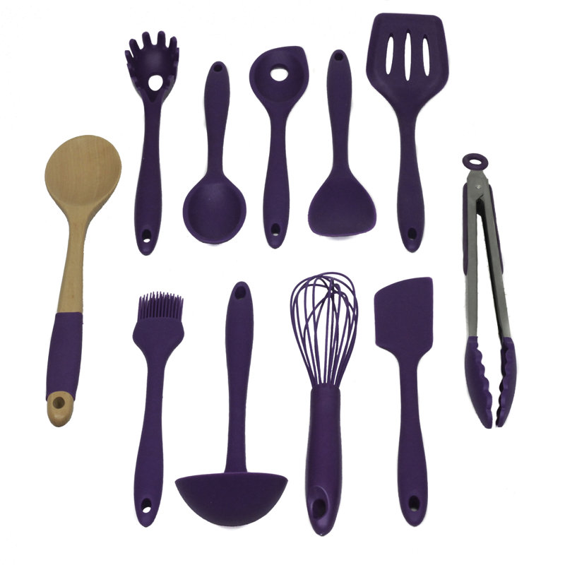 Premium Purple Silicone and Wood 11-Piece Cooking Utensil Set