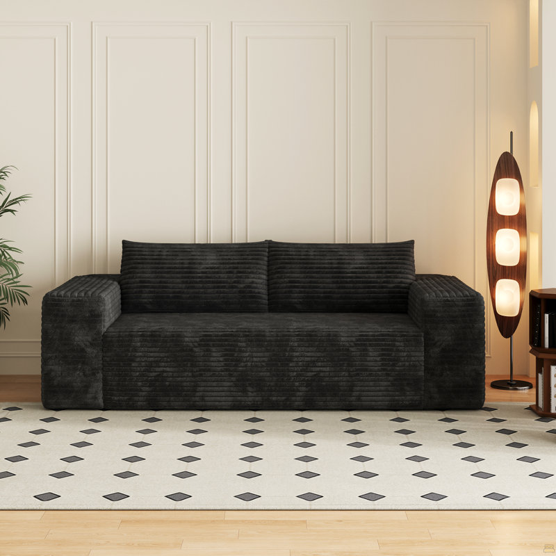 Canapé 78,8 po 3 pièces, tissu velours côtelé, 23.24" H x 78.8" W x 35.46" D, Noir