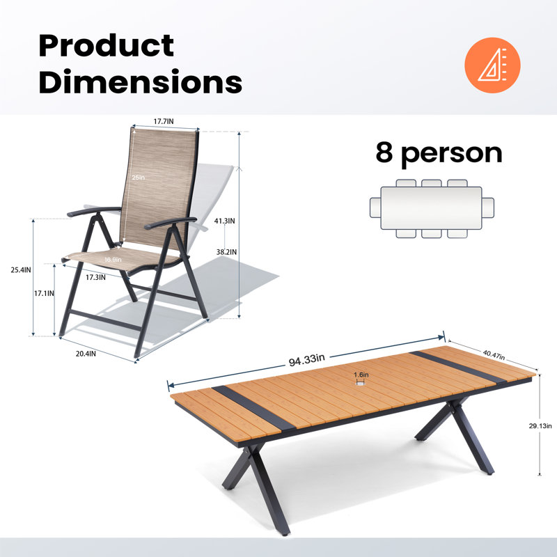 8 - Person Outdoor Dining Set with Aluminum Table and Folding Chairs