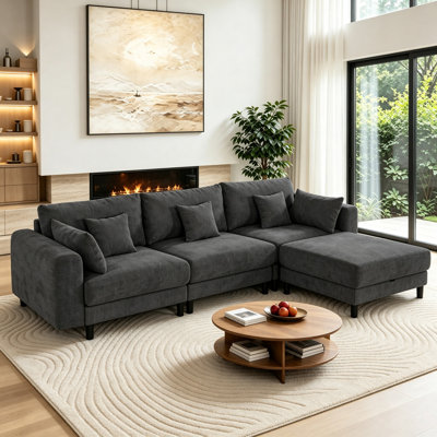 112.4'' Cloud Sectional Sofa, L-Shaped Modular Couch with Storage Ottoman