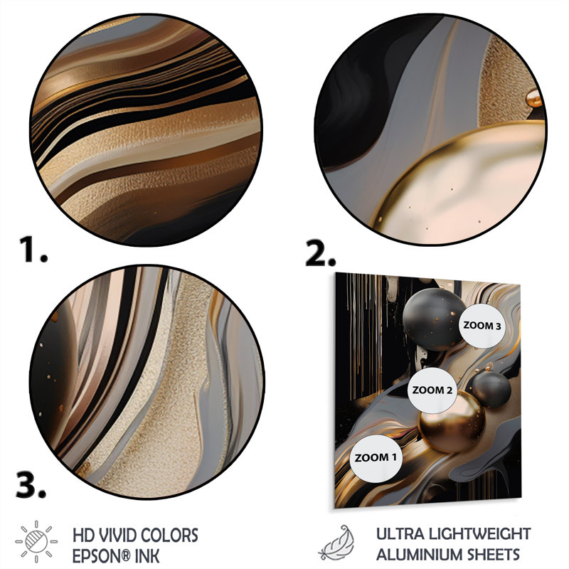 Gold and Black Marble Mirage I - Abstract Marble Metal Wall Décor, 20" H x 12" W x 1" D