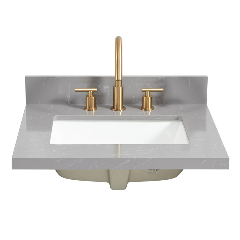Jaen 25'' Stone Single Bathroom Vanity Top with Sink, Reticulated Grey