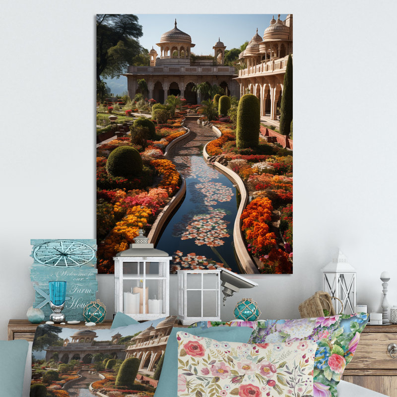 Décoration murale en métal beige, art indien indien, jardins moghols, H 20 po x l 12 po x P 1 po