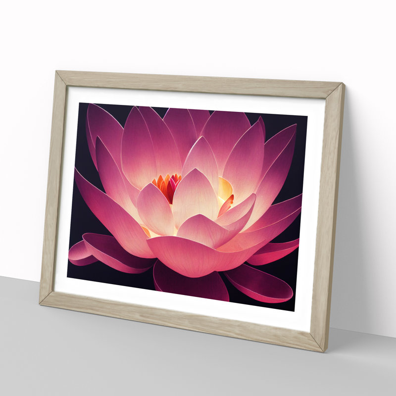 Illuminating Lotus Flower - Single Picture Frame Print, 25cm H x 34cm W x 2cm D, Oak