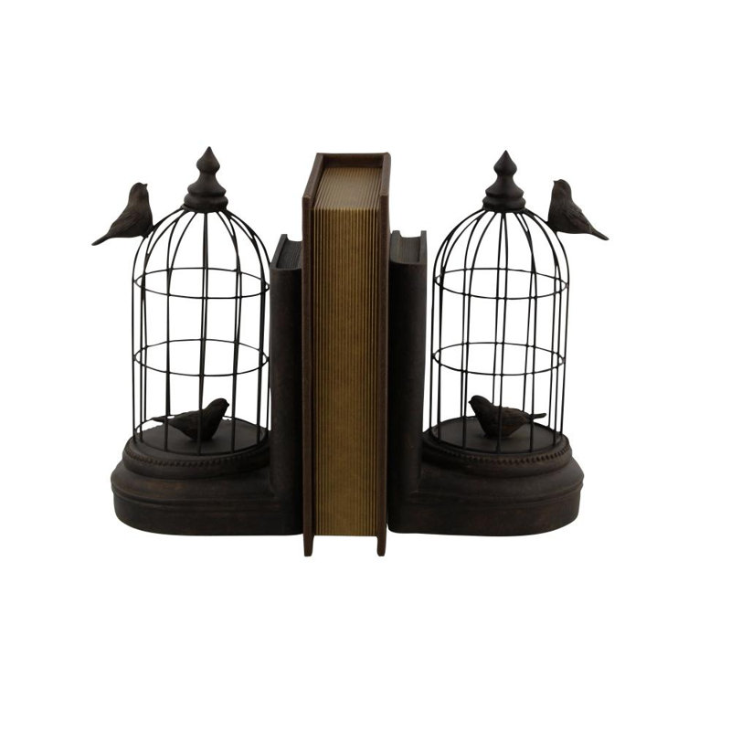 Bird Decorative Black Bookends with Cages
