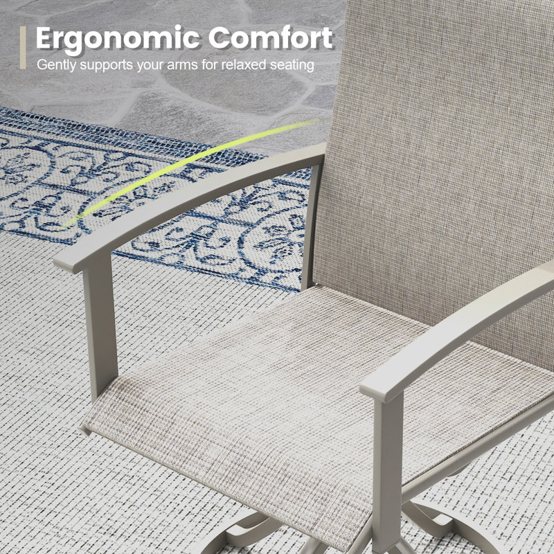 Ensemble de salle à manger de patio pour 4 personnes avec chaises pivotantes en textilène, Beige