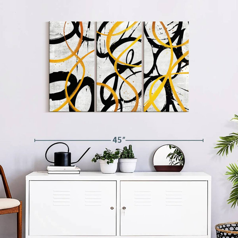 Impression sur toile multicolore noir et doré, H 24 po x l 38 po x P 1,25 po