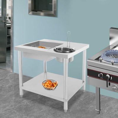 Table de préparation de poulet frit, plateau de travail de poulet frit autoportant avec panier rond / carré