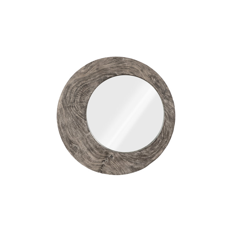 Gray Round Wood Transitional Wall Mirror