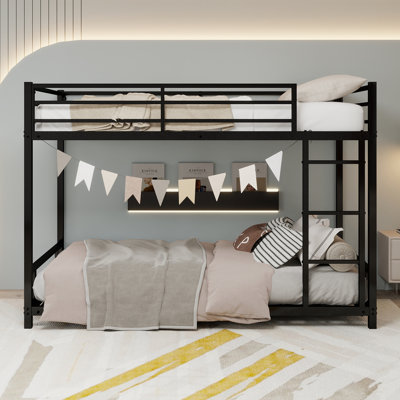 White Bunk Bed Twin Full W/ Safety Guardrails & Removable Stairs by Ebern Designs