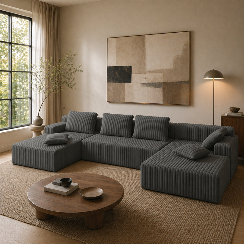 Canapé modulaire Boneless, Velours côtelé gris