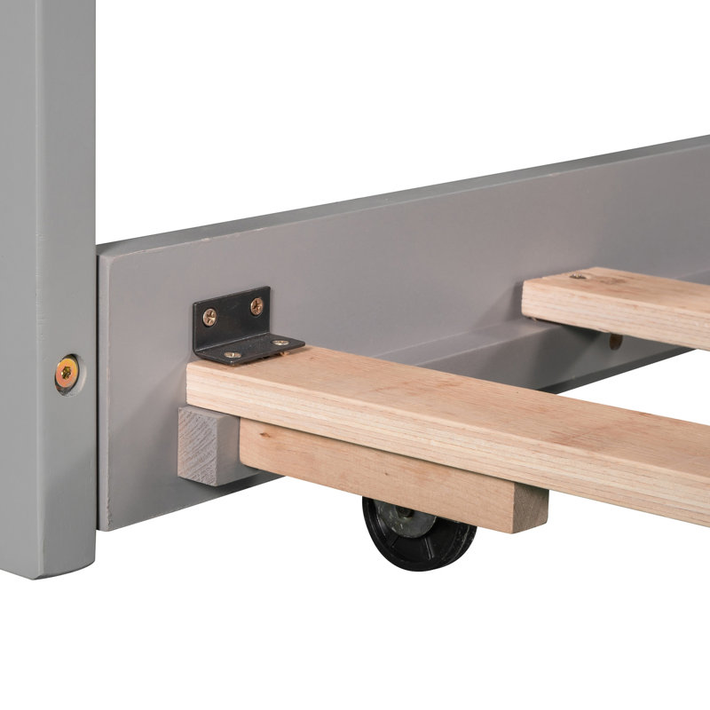Lit plateforme en L avec lit gigogne et bureau, simple, gris