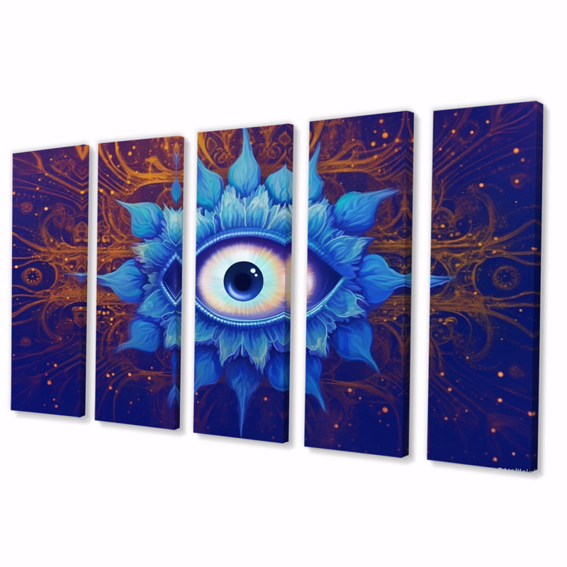 Vishuddhi Vision, œil du troisième chakra III - impression sur toile moderne - 5 panneaux égaux
