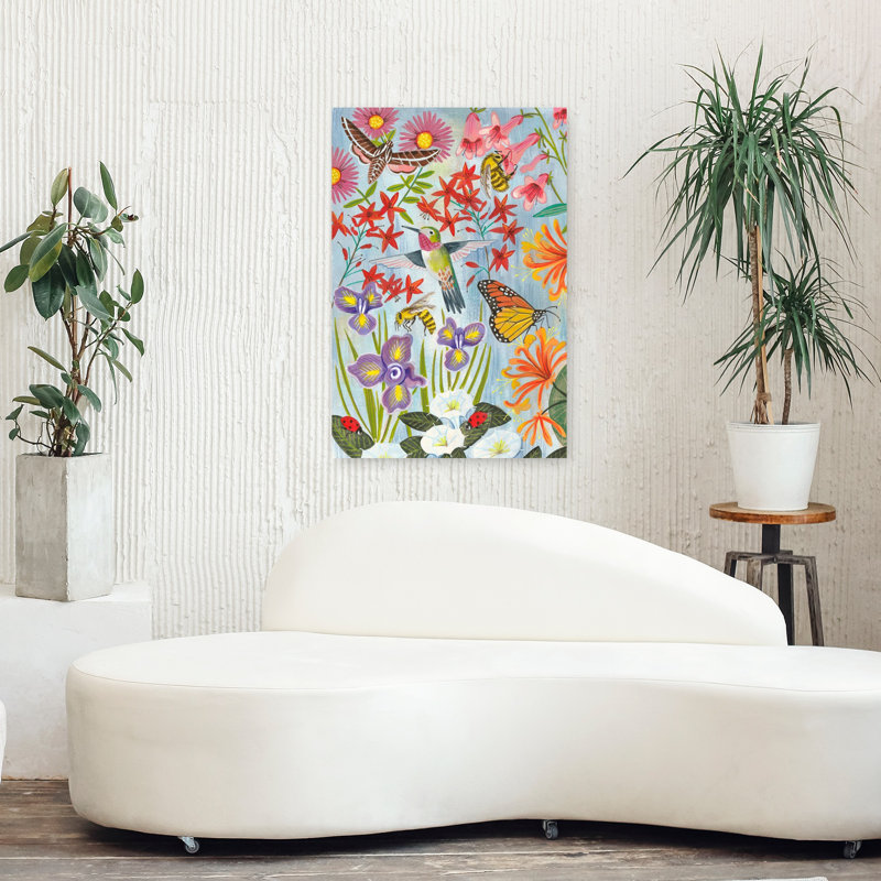 Art contemporain, coccinelle, abeille, art floral, H 36 po x l 24 po