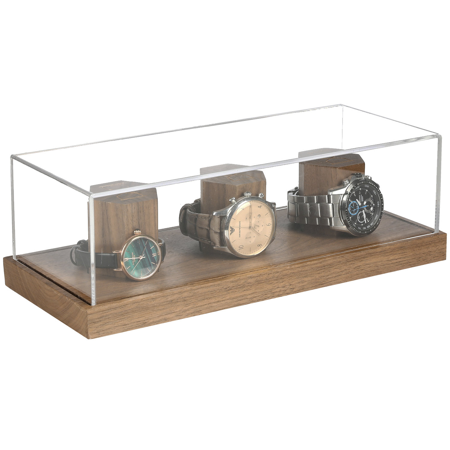 Modern Men's Walnut Jewelry Watch Box with Lucite Top