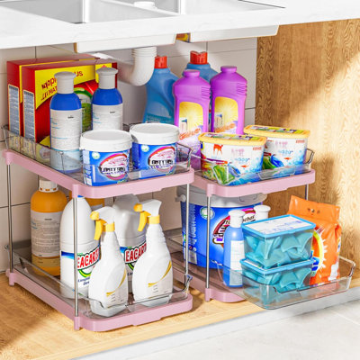 2 ensembles d'organisateurs de salle de bain sous l'évier à 2 niveaux et de rangement pour garde-manger empilable avec 8 séparateurs mobiles