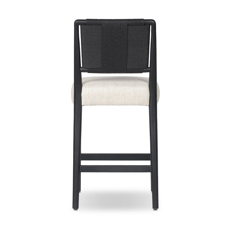 ROTHLER Upholstered Bar Stool with Solid Wood Frame, Black Brushed Ash, Essence Natural/Rayon/Viscose