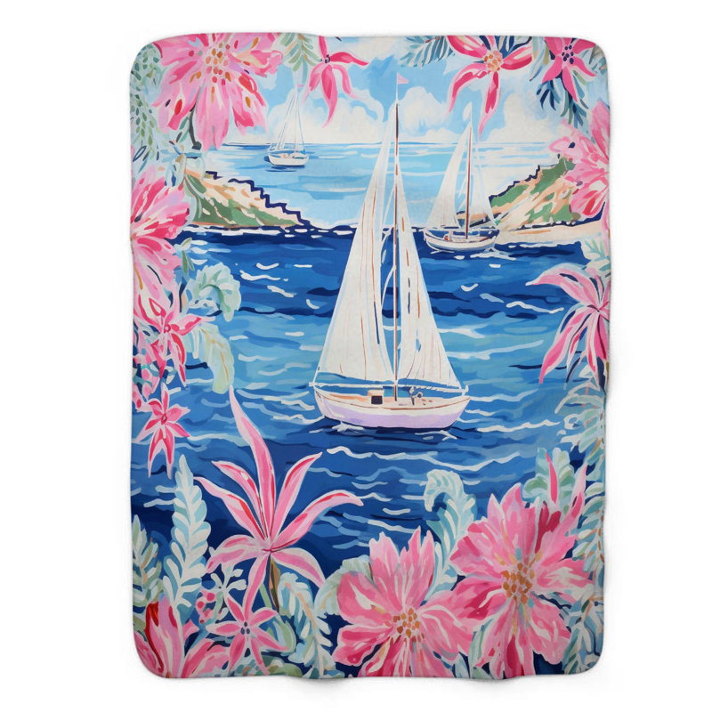 Motif de balise maritime - 1 pièce Sherpa Premium, L 50 po x L 60 po, Motifs nautiques