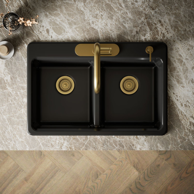Riverby® 33" Top-Mount Double-Bowl Workstation Kitchen Sink, Black