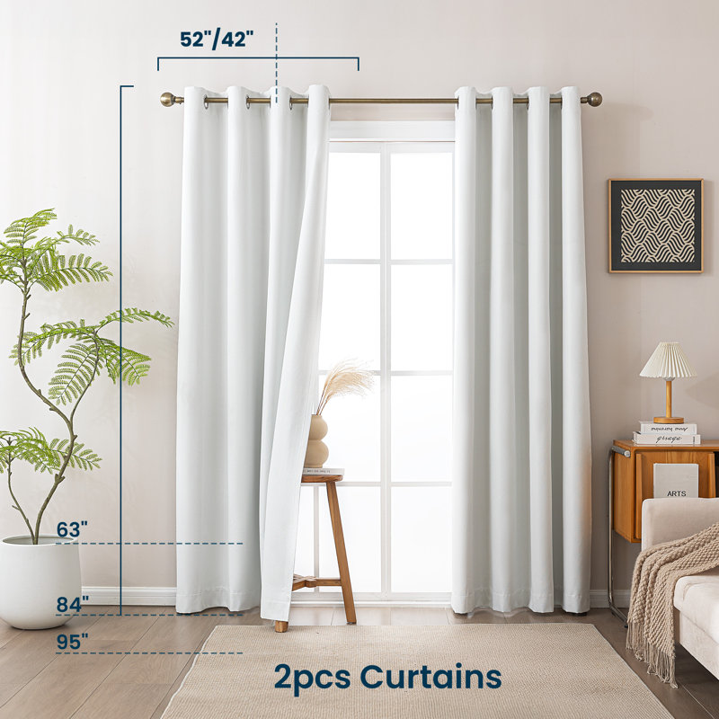 Rideaux 100% occultant, jacquard croisé de luxe pour la chambre à coucher et le salon, Ivoire blanc, 52 po x 63 po