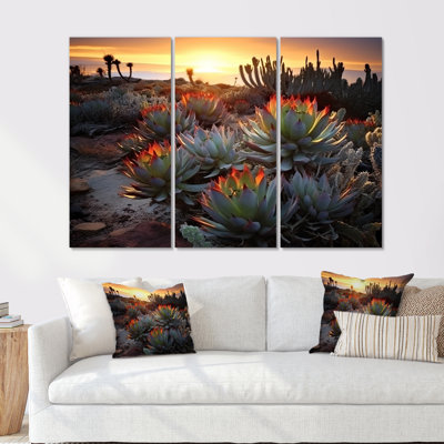 Succulent Desert Cactus Field Burning Sunset III - Ensemble de décorations murales succulentes