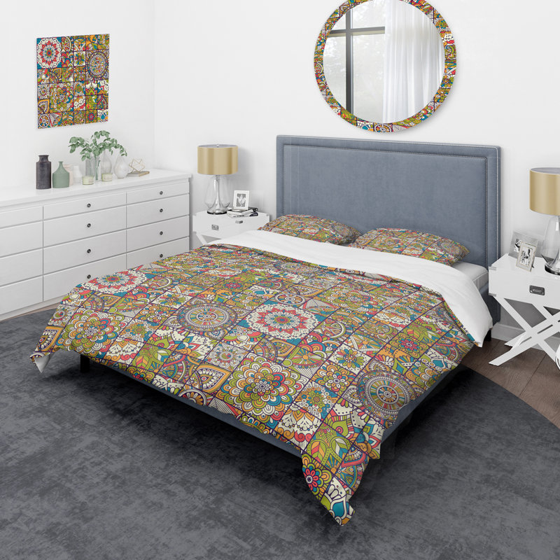 Multicolore patchwork ethnique - ensemble de housse de couette abstrait - microfibre de polyester
